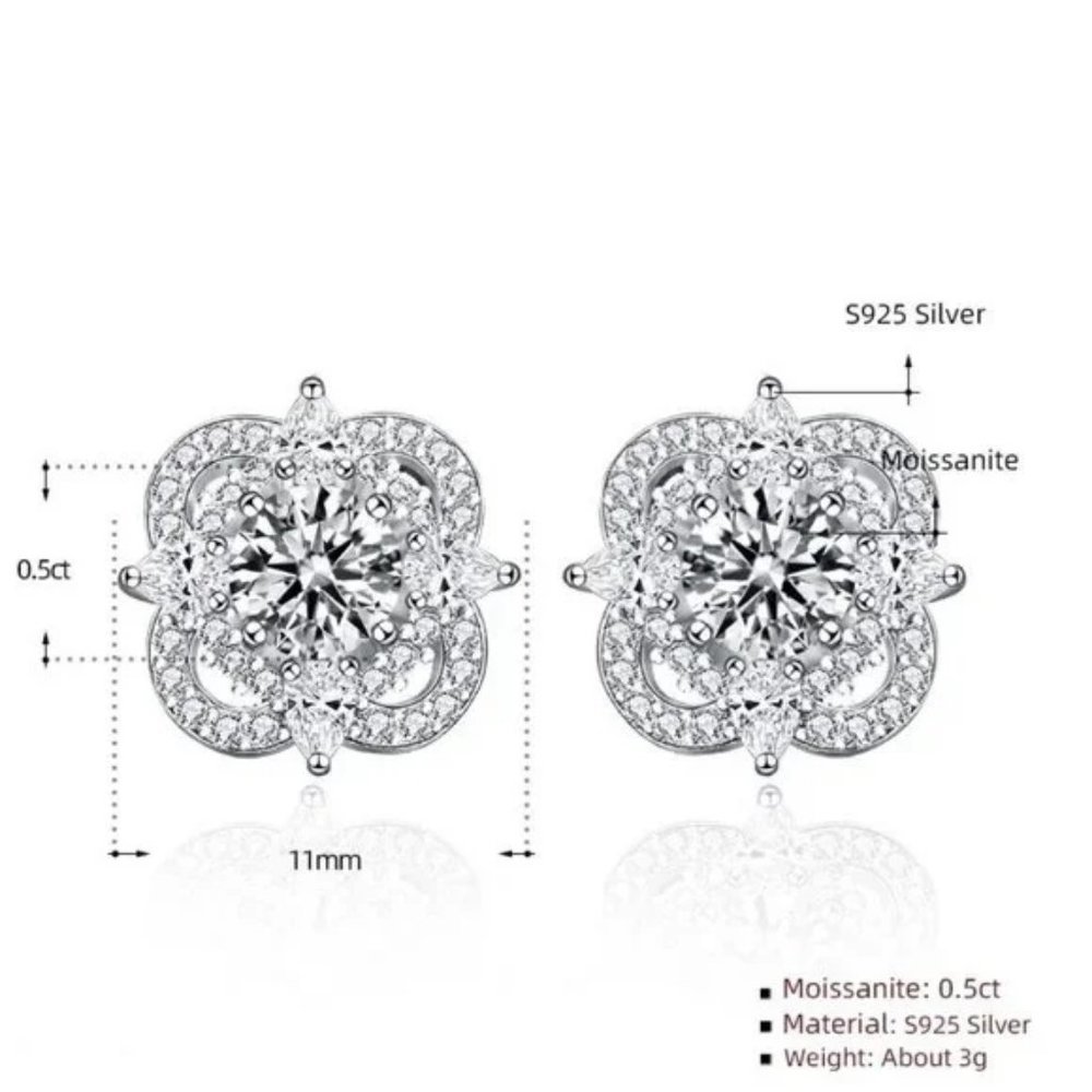 Certified 1ct. t.w. Moissanite Diamond Clover Stud Earrings NEW - Picture 5 of 9